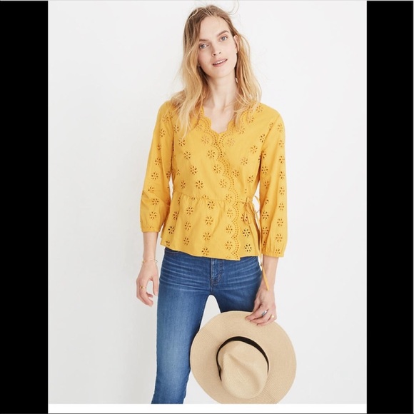 Madewell Tops - MADEWELL Scalloped Eyelet Wrap Top
